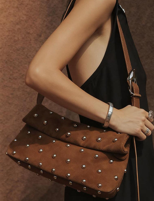 Vintage Studded Suede Handbag Shoulder Bag