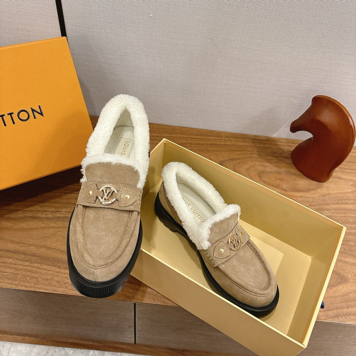 LV District Flat Loafer Dark Khahi Wool Suede 594853