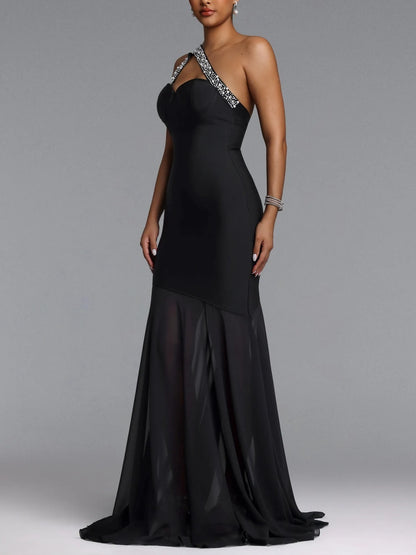 Selena One-Shoulder Crystal-Trim Mermaid Maxi Dress