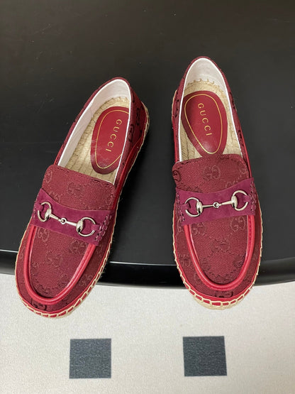 GG 26ss Slip-on Loafers Red Double G Canvas 593493