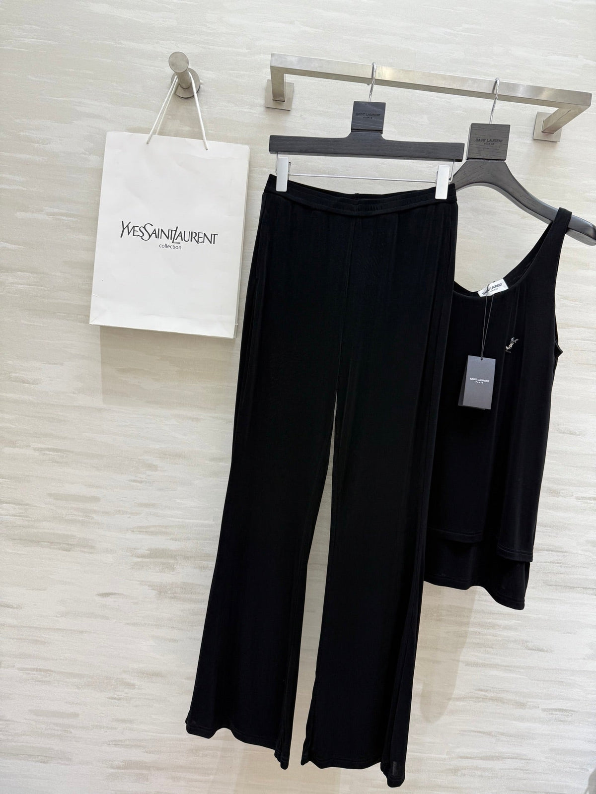 YSL 25 Vest Pant Set Black Acetate