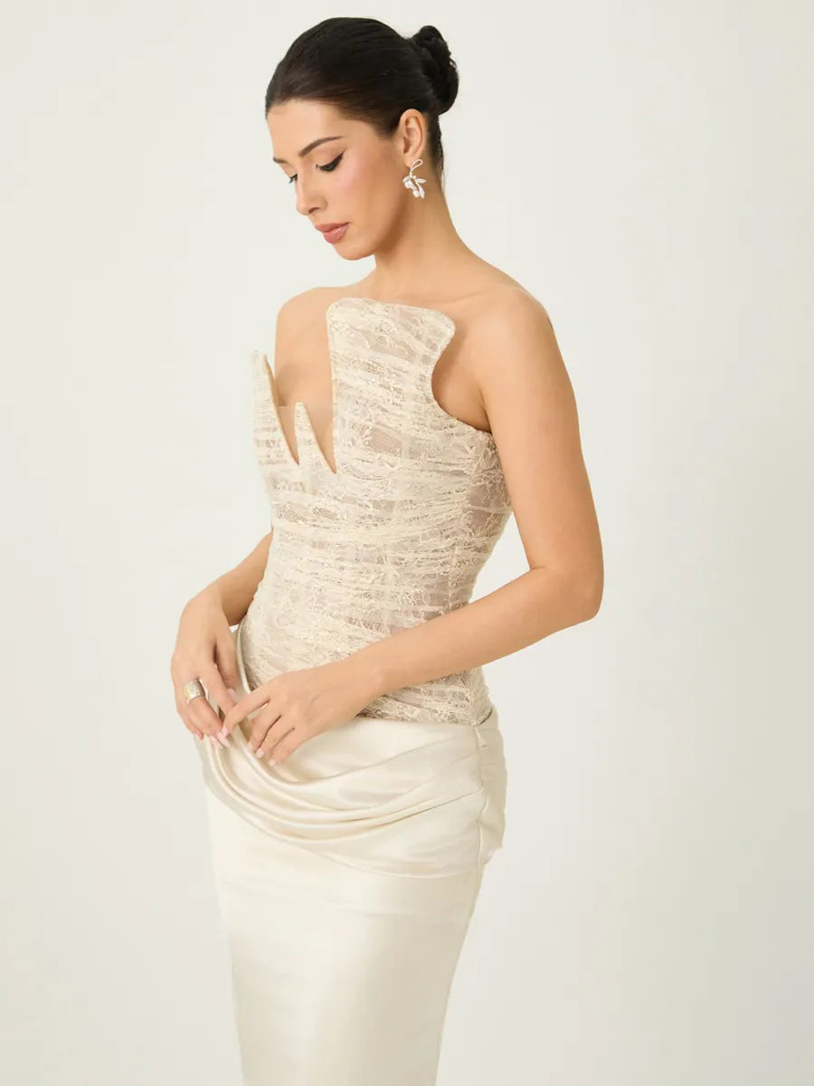 Cecelia Strapless Lace Corset Maxi Dress