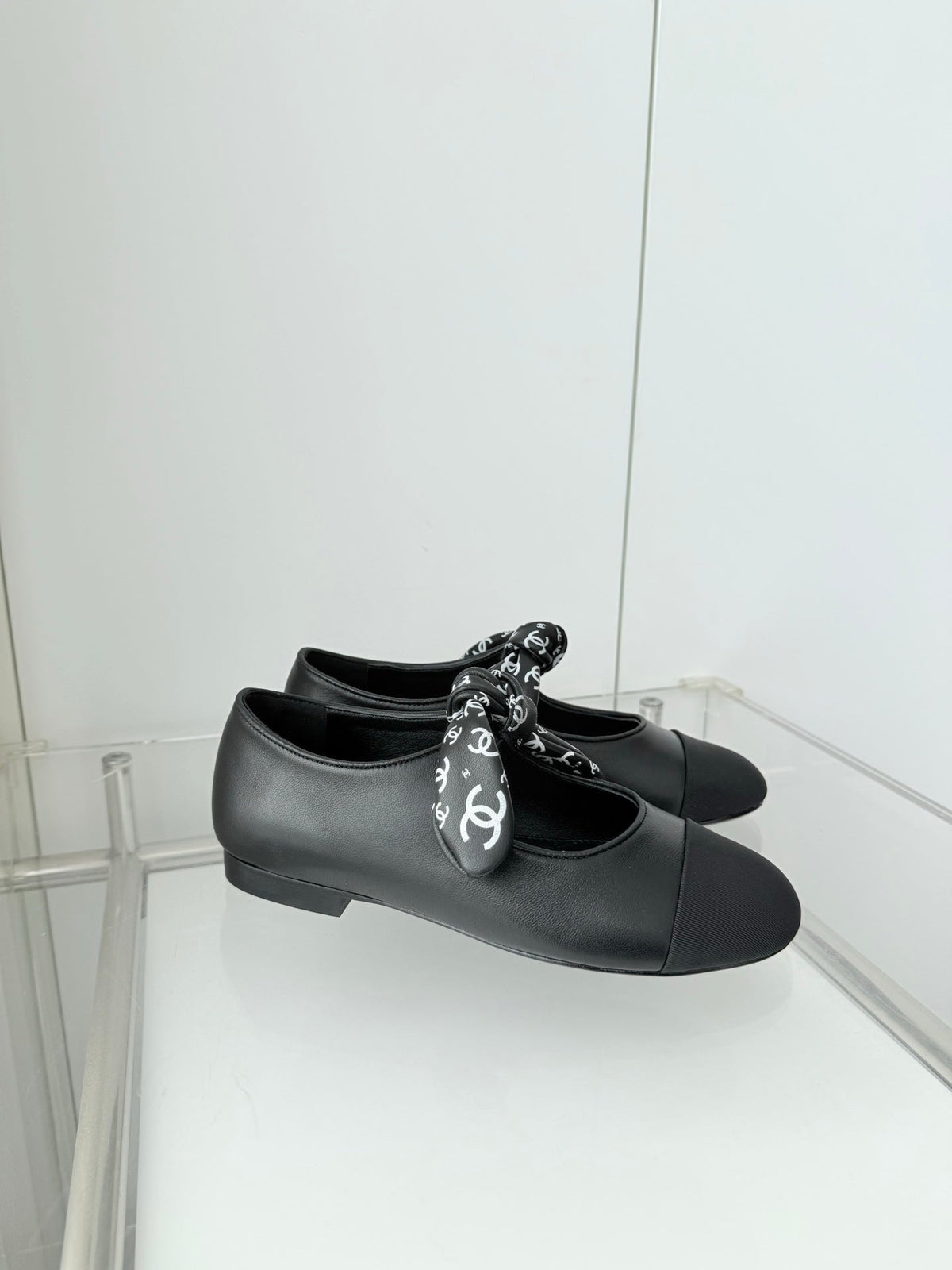 Chanel 26 Double C Heel Pump With Silk Ribbon Black Lambskin 597333