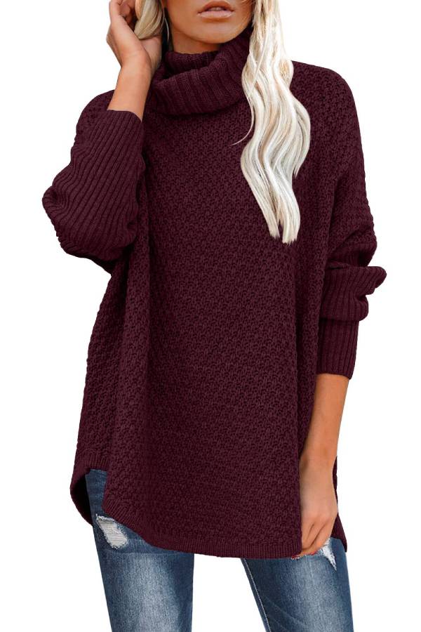 High-neck loose knit sweater