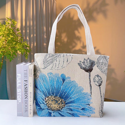 Cosbai - Blue Floral Embroidered Canvas Bag