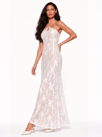 Clara Halter-Neck Lace Slip Maxi Dress