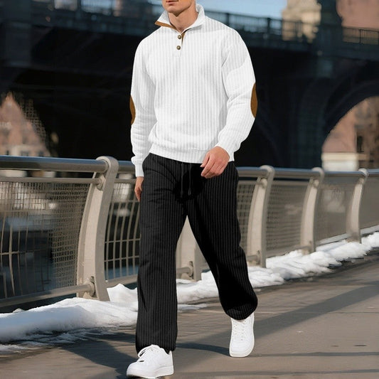 Stand Collar Jacquard Ribbed Knit Sweater