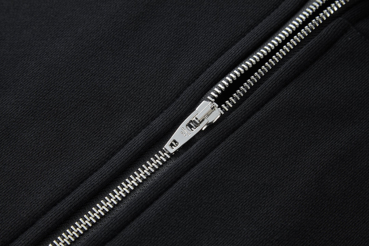 Celine Embroidered Hoodie Zip-up Jacket Black White Cotton