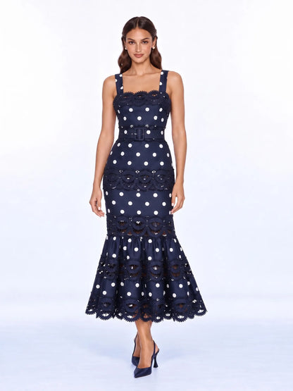 Neva Lace-Panel Polka-Dot Midi Dress