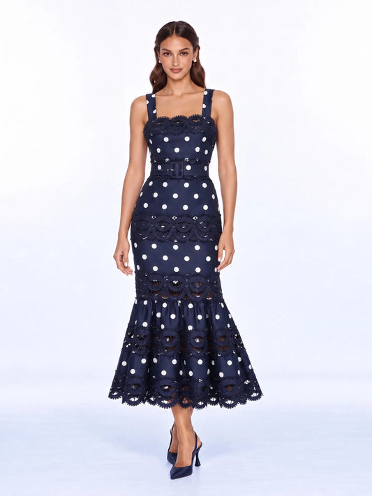 Neva Lace-Panel Polka-Dot Midi Dress