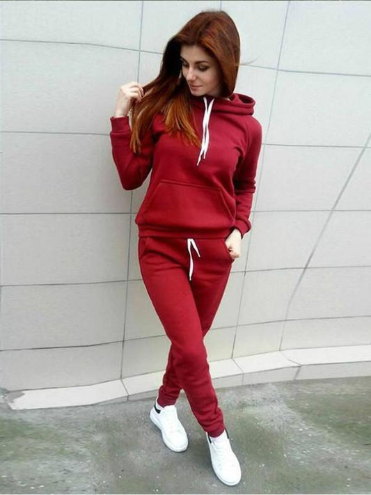 Autumn Winter Suit Casual  Women'S Suit Loose Patchwork Hoodies And Long Pants 2 Pcs  Lantern Sleeve Big Size Female Sets