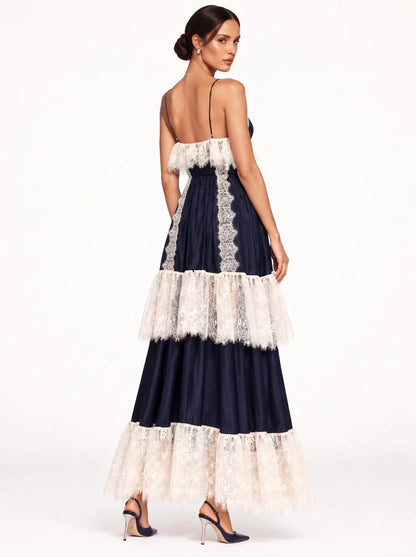 Calliope Lace Splicing Tiered Camisole Maxi Dress