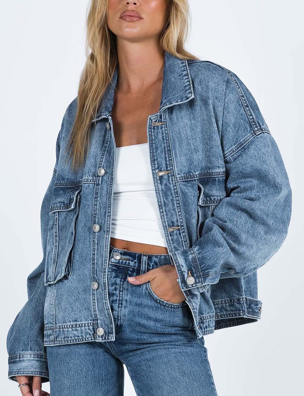Washed Casual Pockets Buttons Denim Jacket
