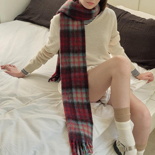 Soft Winter Color Contrast Plaid Warm Scarf
