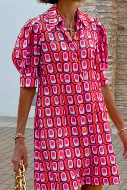 Fashion casual plaid print half-sleeved shirt dress