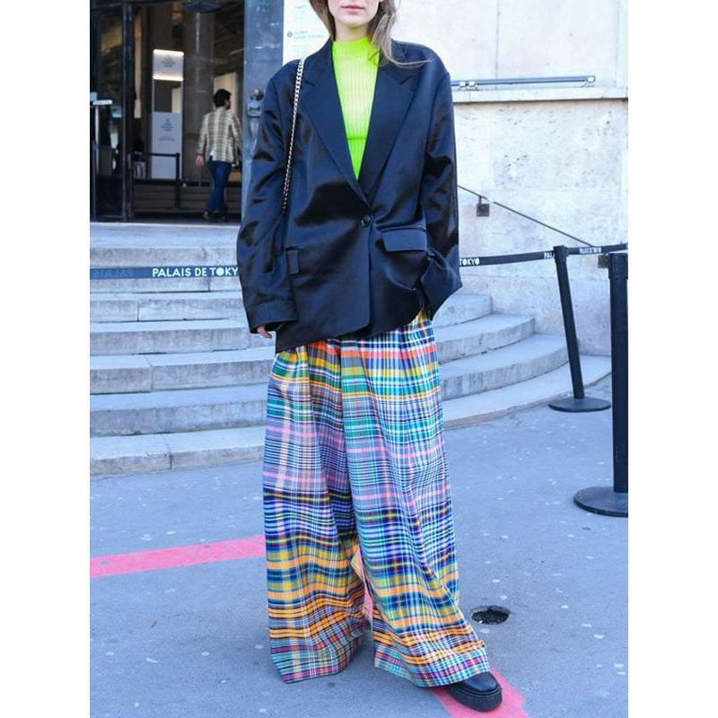 Loose Wide Leg Checkerboard Printed Casual Pants Bottoms Pants