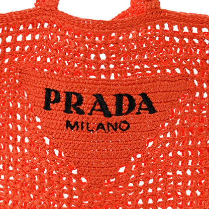 Yarn Raffia Effect Crochet Logo Embroidered Tote Bag Arancio