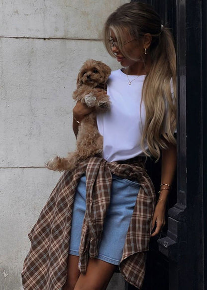 Oversized Plaid Button Up Shirt Soft Woven Fabric