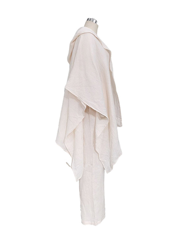Loose Hooded Solid Color Cardigan Tops&Pants Suits
