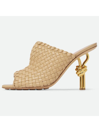 Elara Leather Woven Square-Toe Sandals