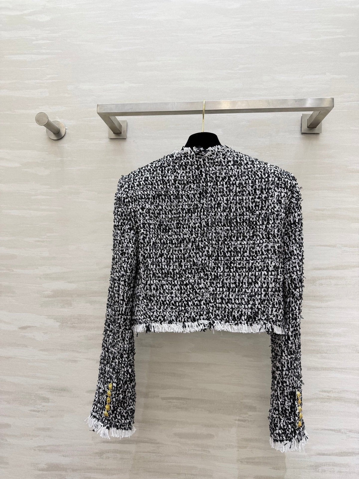 Balmain Short Jacket Black White Tweed 344762