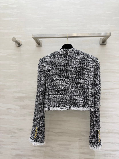 Balmain Short Jacket Black White Tweed 344762