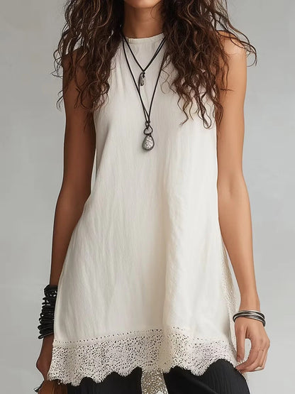 Lace Trim Sleeveless Tunic Two Piece Set