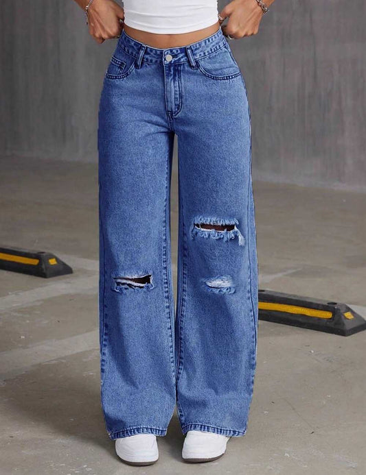 Distressed Ripped Wide Leg Baggy Denim Pants