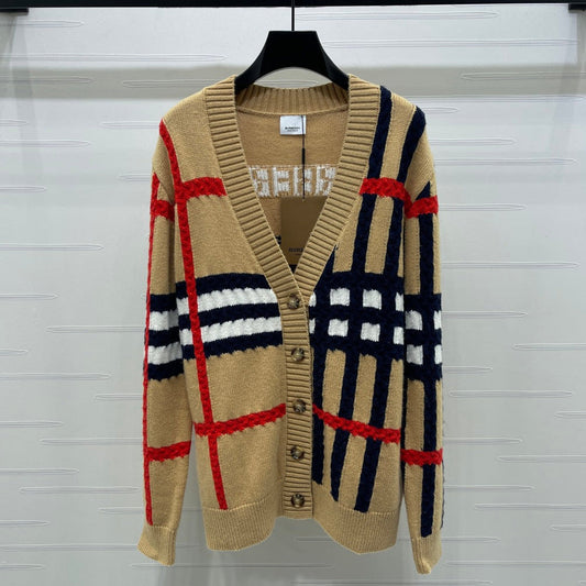 Burberry 25 V-neck Long-sleeved Cardigan Beige Wool Cashmere