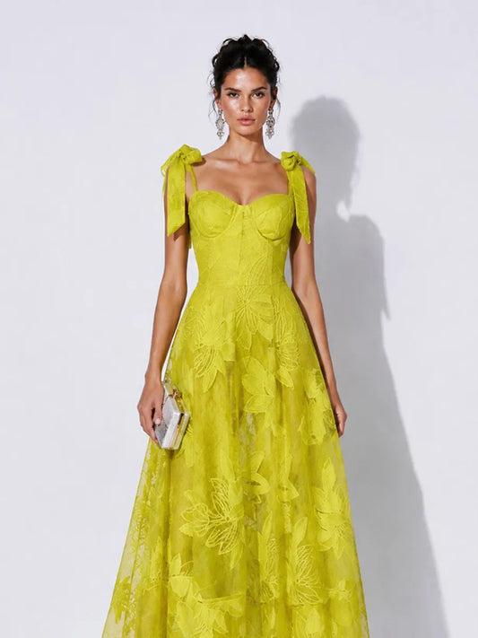 Eliana Floral Embroidered Bow-Detail Camisole Maxi Dress