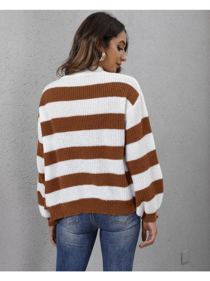 Crosa - Color-blocked Striped Knitted Cardigan with Buttons