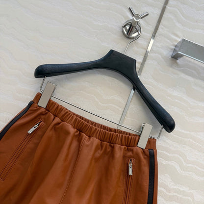 Miu SS26 Striped Nappa Leather Shorts Brandy Lambskin 351107