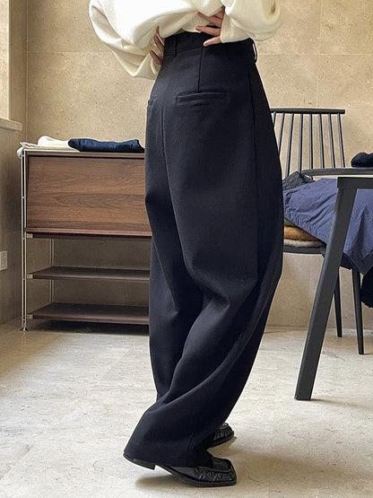 Loose Pleated Solid Color Casual Pants Bottoms