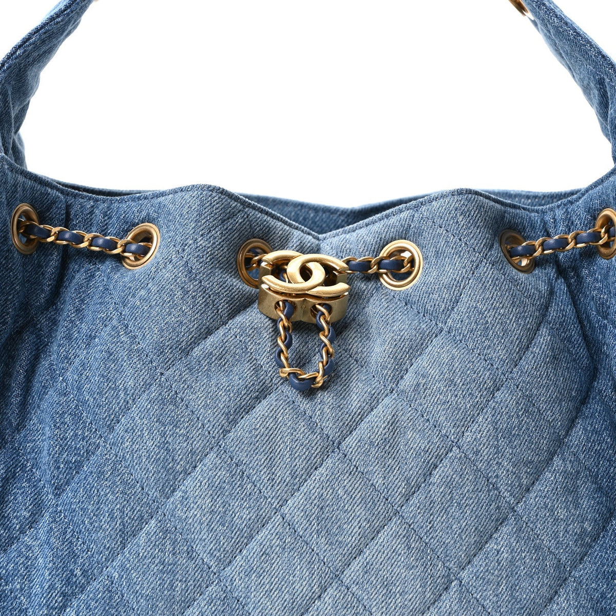 Washed Denim Quilted Small Chanel 25 Handbag Blue