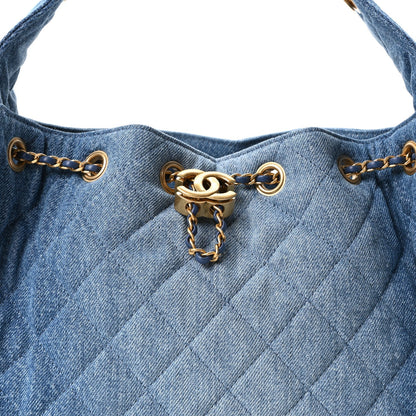 Washed Denim Quilted Small Chanel 25 Handbag Blue