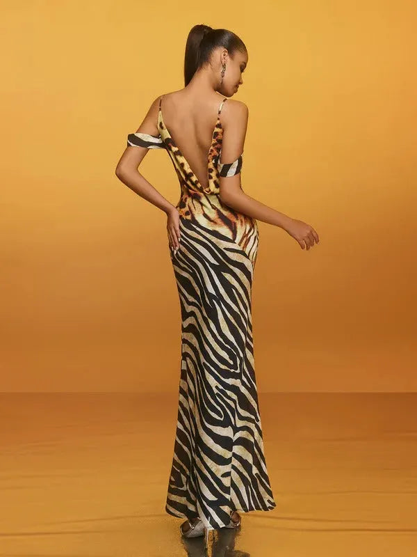 Blyxar Cowl Neck Leopard Maxi Dress