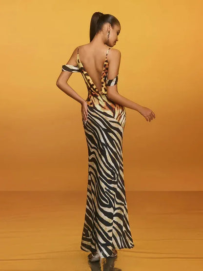Blyxar Cowl Neck Leopard Maxi Dress