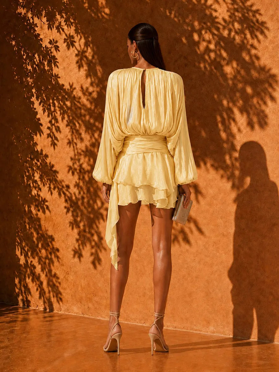 Azalea Pleated Ruffle Mini Dress In Yellow