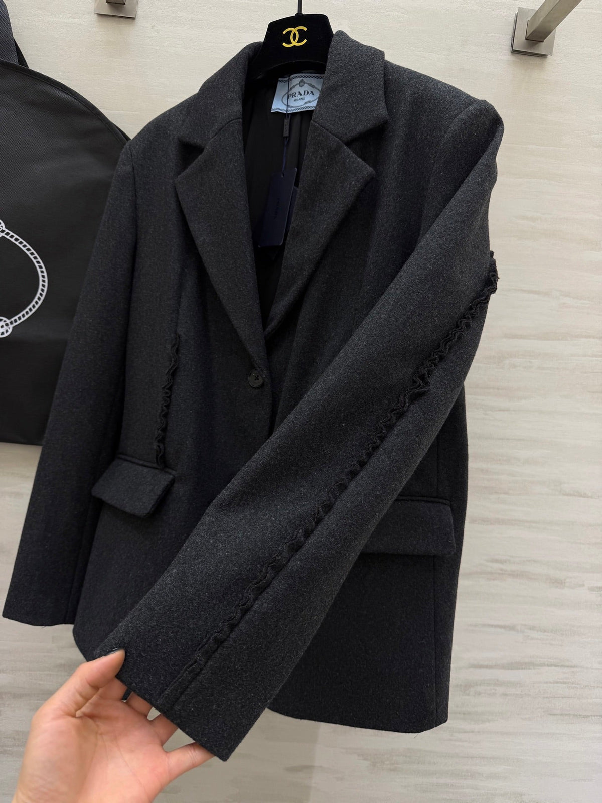 Prada 26s Blazer Dark Grey Wool Blend Fabric 855443
