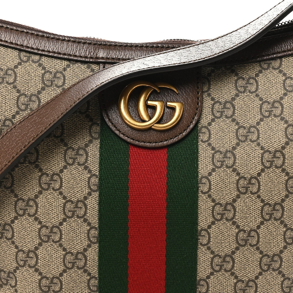 GG Supreme Monogram Web Small Ophidia Half Moon Hobo Brown