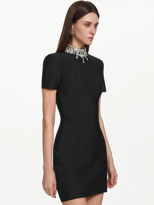 Floriana Short Sleeve Rhinestone Bandage Mini Dress