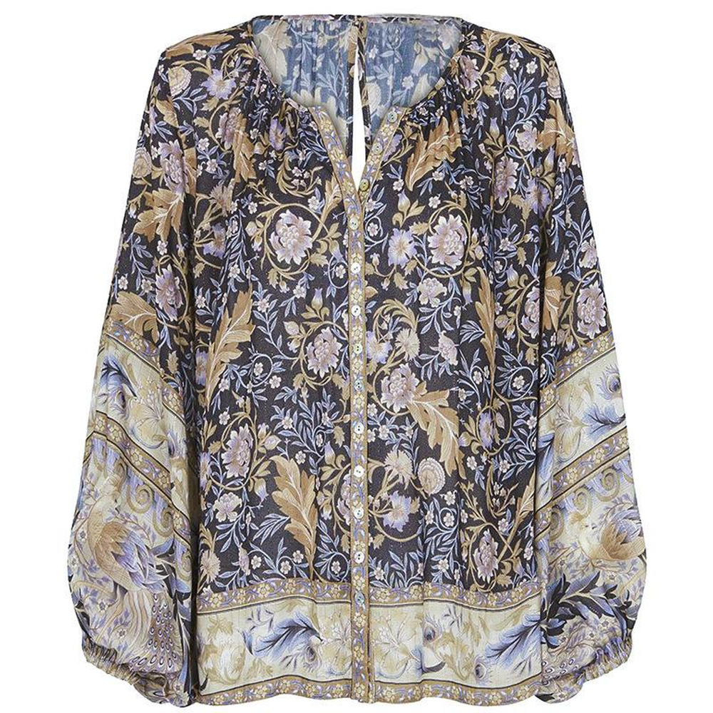 Loose Printed Blouse Bohemian Long Sleeve V-Neck Blouse