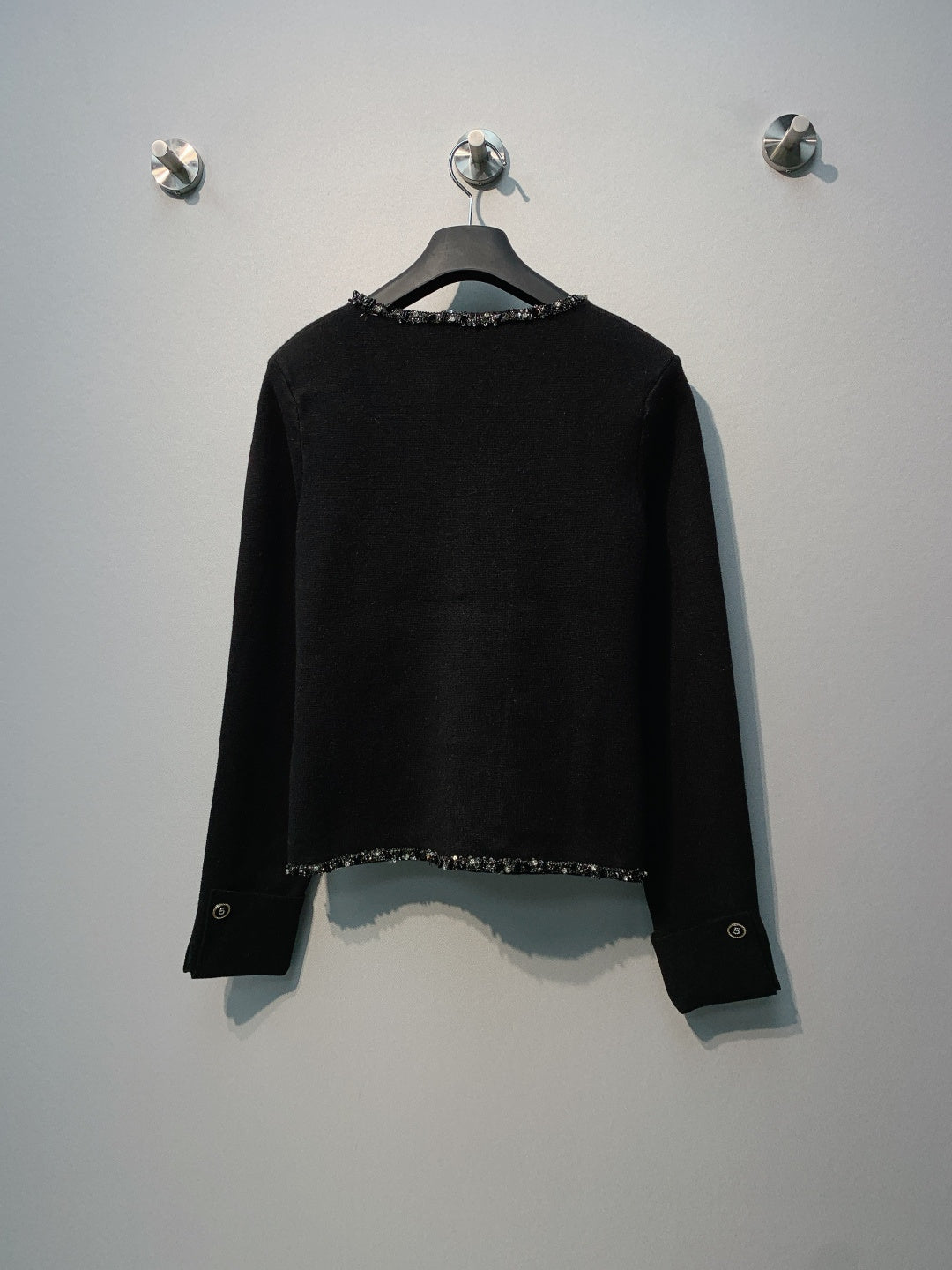 Chanel 26 Beaded Stylish Button Cardigan Black in Wool 800686