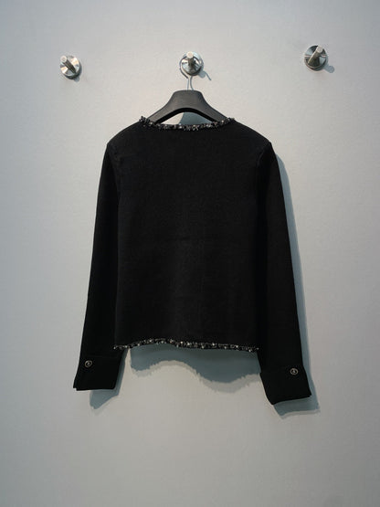 Chanel 26 Beaded Stylish Button Cardigan Black in Wool 800686