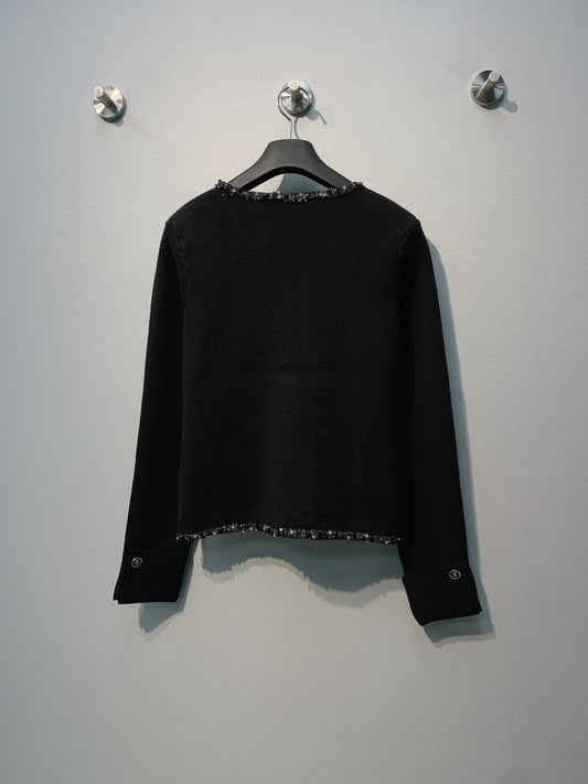 Chanel 26 Beaded Stylish Button Cardigan Black in Wool 800686