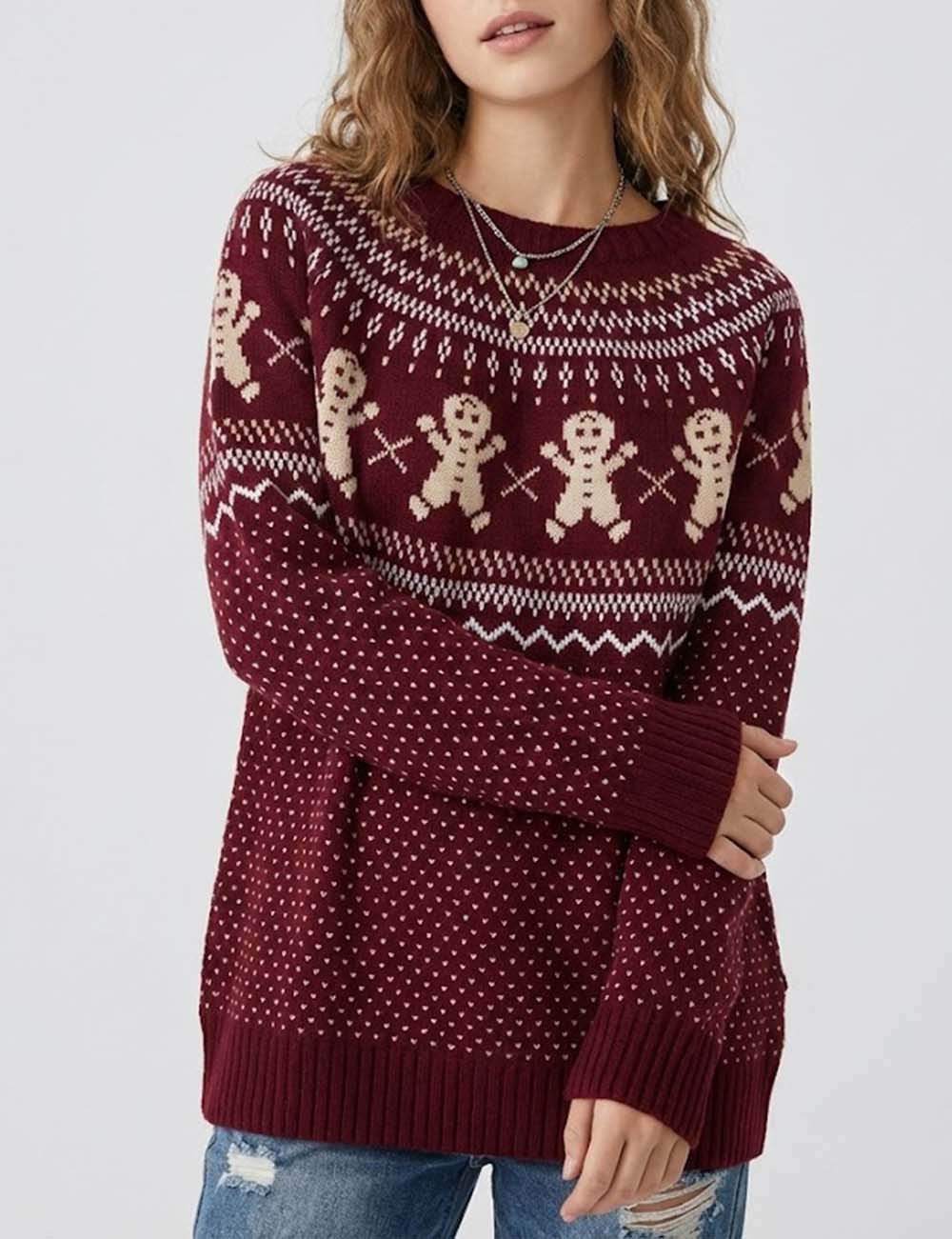 Knit Polka Dots Snowflake Pullover Sweater