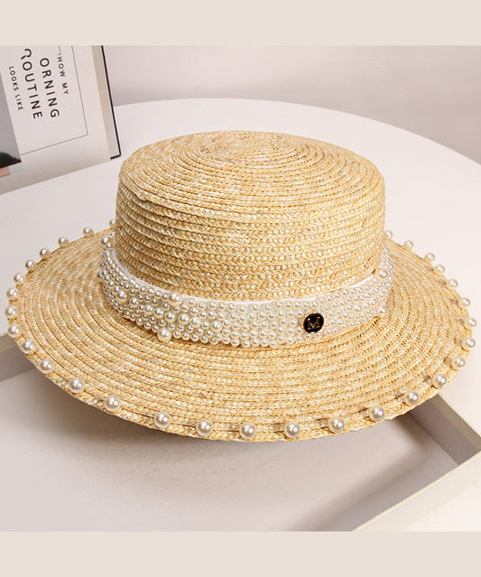 French Handmade Pearl Straw Woven Vacation Hat