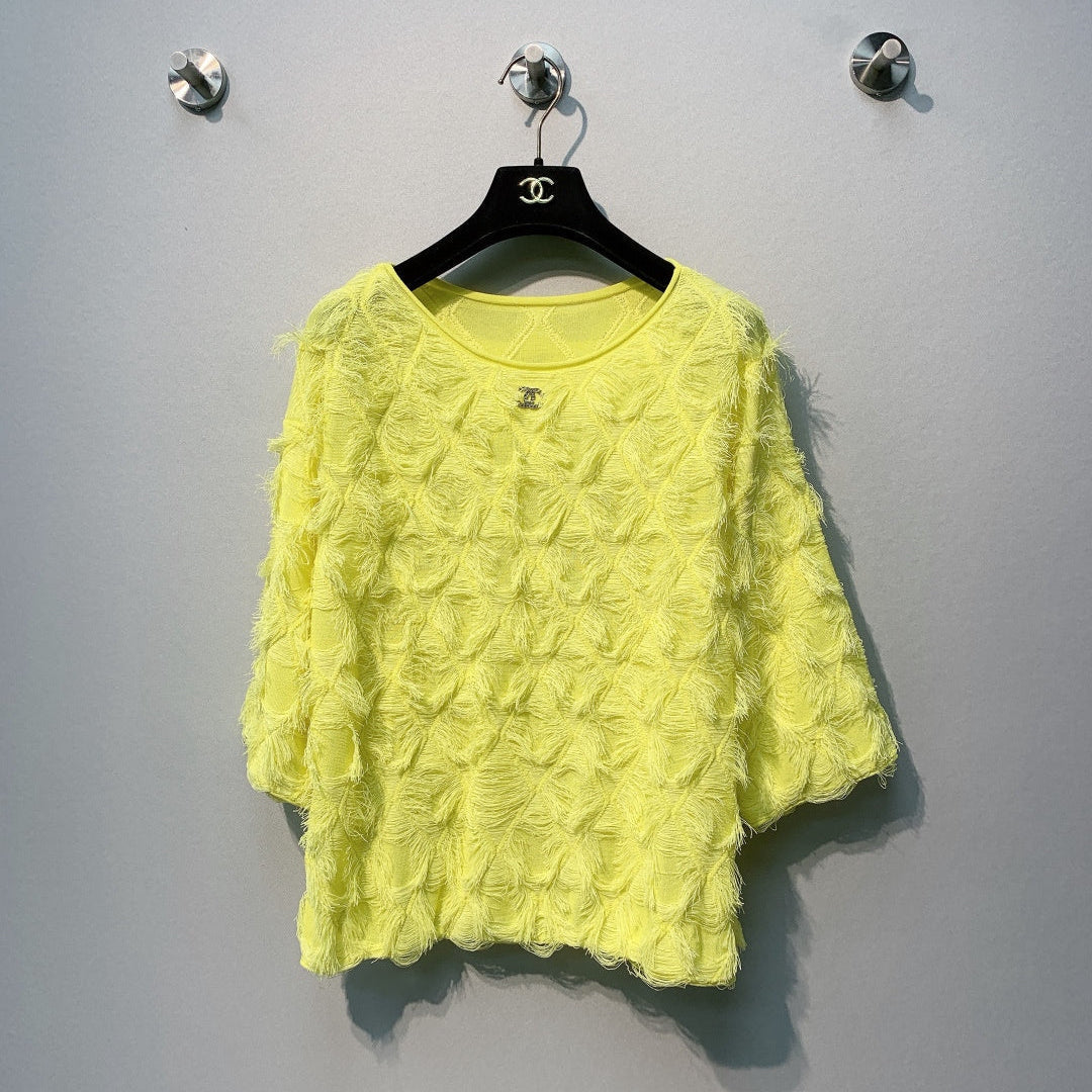 CC SS26 Feather-Trimmed Chiffon Top Neon Chiffon 350965