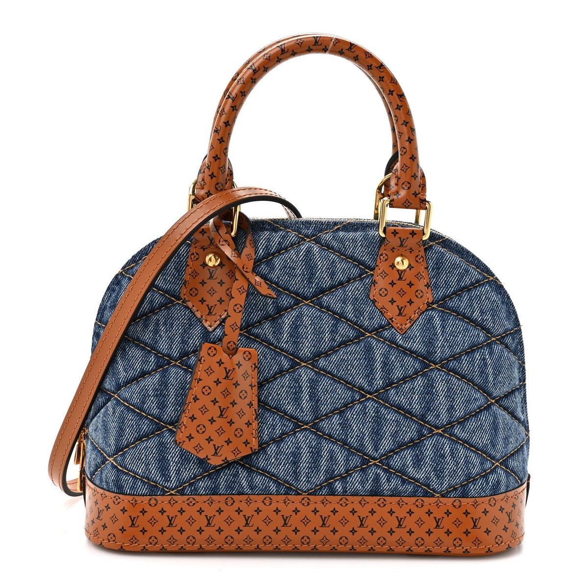 Denim Calfskin Reverse Monogram Malletage Alma BB Blue