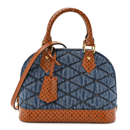 Denim Calfskin Reverse Monogram Malletage Alma BB Blue